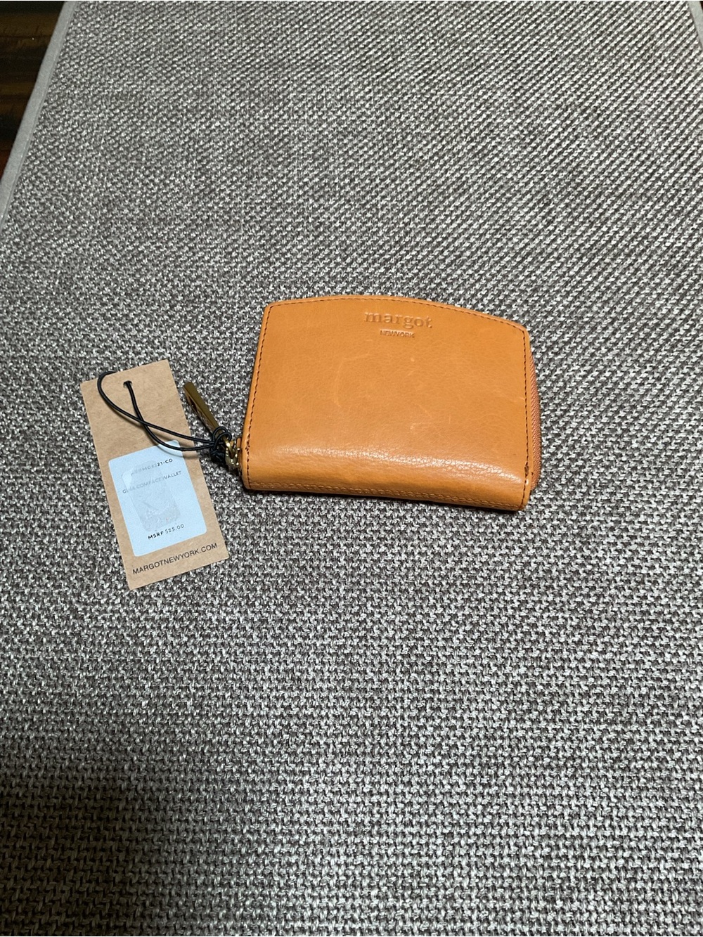 Margot New York Cleo Compact Wallet — Cognac Genuine Leather | NWT